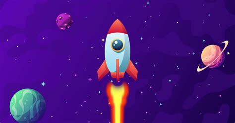 HD cartoon video animation of flying rocket on the space. Good for ...