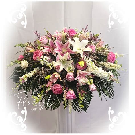 Pink Roses Casa Blanca Lilies Casket Spray