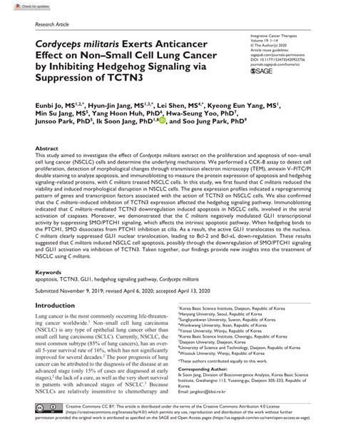 PDF Cordyceps Militaris Exerts Anticancer Effect On NonSmall Cell