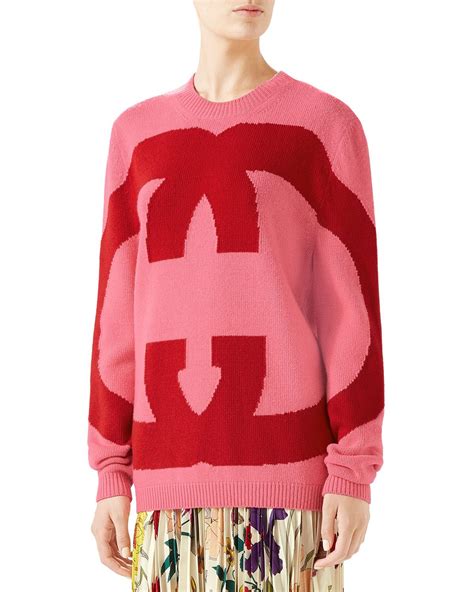 Gucci Interlocking Intarsia Gg Wool Sweater In Red Lyst