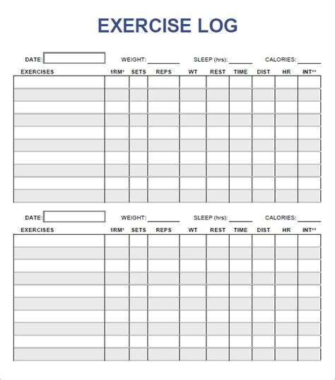 Exercise Log Template - 8+ Free Pdf , Doc Download