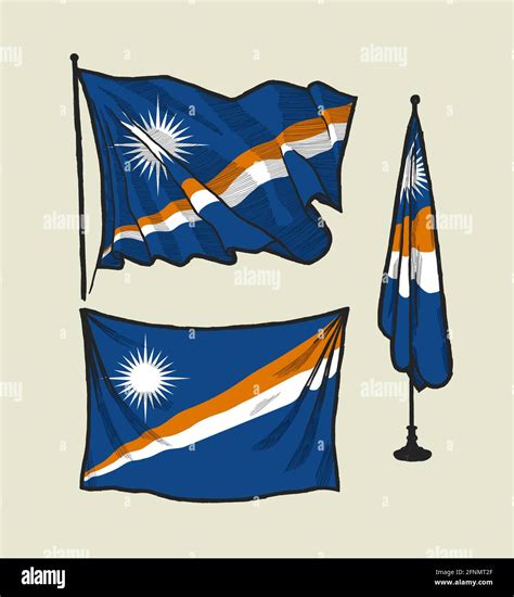 Flag Of Marshall Islands On The Wind And On The Wall Hand Drawn