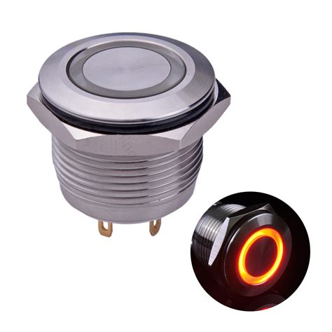 U19d1sr Momentary Push Button Switch Silver Stainless Steel Shell With Red Led Ring Suitable For