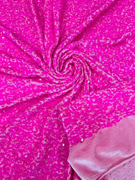 Hot Pink Sequin Fabric On Pink Stretch Velvet By The Yard All Over 5mm Sequins Velvet 2 Way