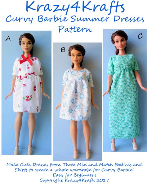 Curvy Barbie Summer Dress Pdf Pattern Products Barbie Clothes