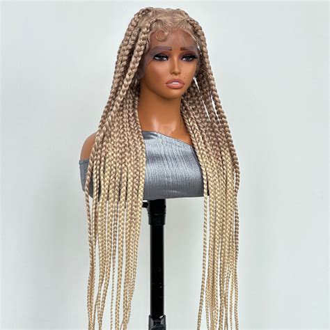 36” Ombre Blonde Color Synthetic Full Lace Hand Braided Wigs Supernova Hair