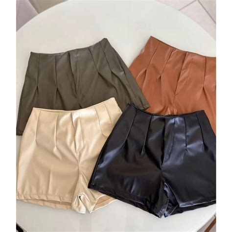 Short Feminino Zara Short Courino Cintura Alta Shopee Brasil