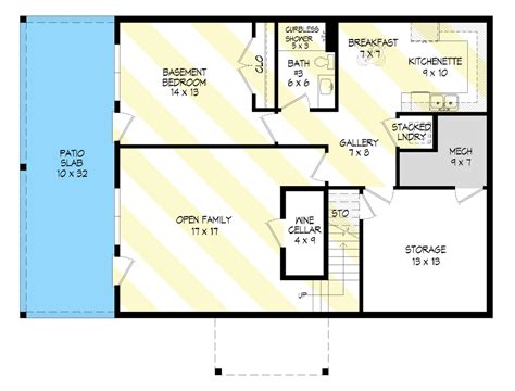 Square Foot Lake House Plan With Vaulted Side Porch And Lower