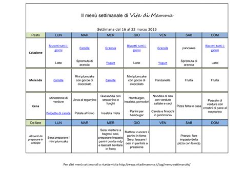 Esempio Menu Settimanale Bambini Anno Sumelina