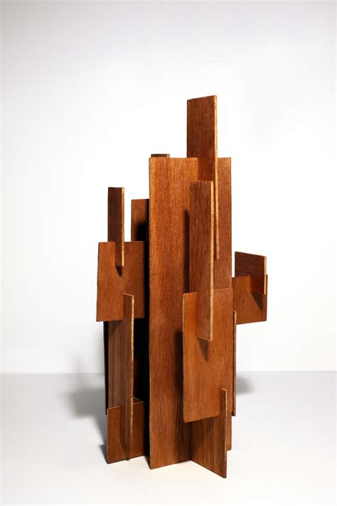 Mid-Century Modern Wood Slot Sculpture – Made by Joel