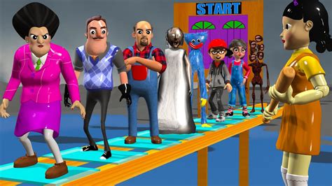 Scary Teacher 3D Vs Squid Game Trying Jump Glass Bridge Challenge Miss