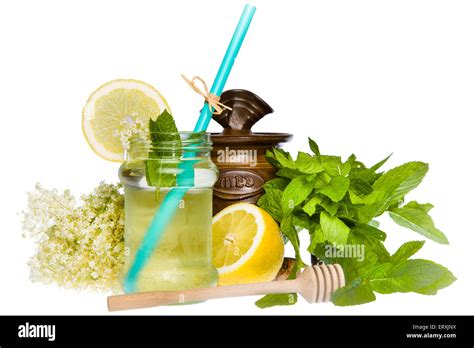 Elder Flower Lemonade With Mint Honey And Lemon Isolated Stock Photo