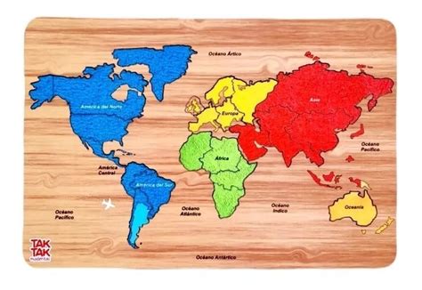 Encastre Rompecabezas Mapa Planisferio En Madera Did Ctico Avisos En