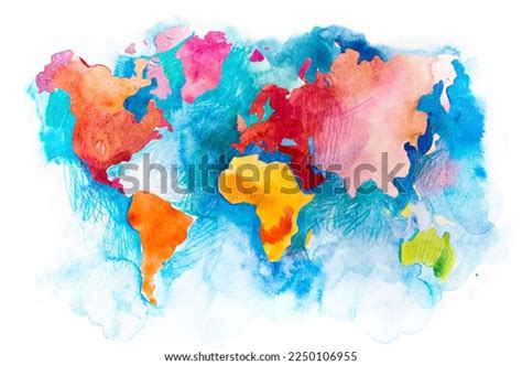 Map World Oceans Seas Watercolor Hand Stock Illustration 2250106955 ...