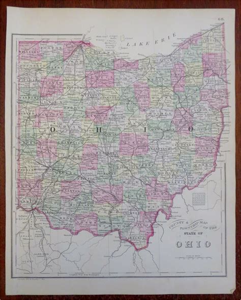 Ohio County & Township Map Cleveland Cincinnati Toledo 1883 Mitchell ...