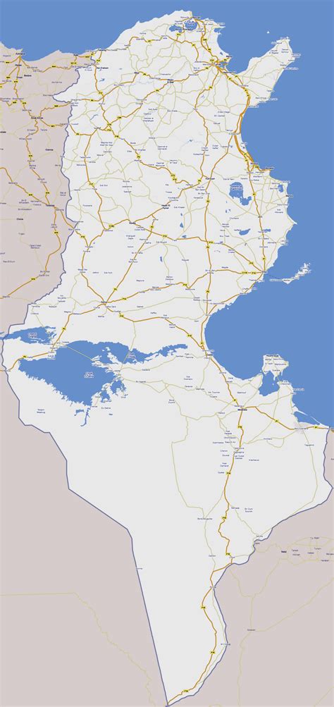 Large road map of Tunisia with all cities | Tunisia | Africa | Mapsland ...