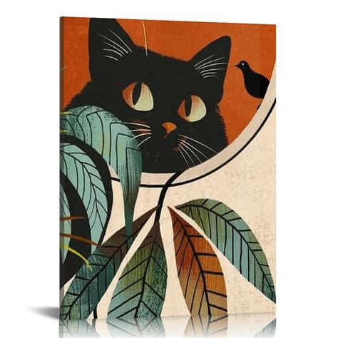 Shiartex Black Cat Boho Wall Art Set Mid Century Modern Wall Decor