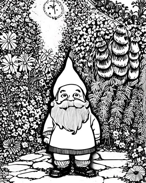 Garden Gnome Coloring Page · Creative Fabrica