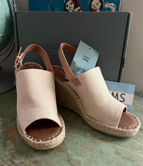 NIB New Toms Monica Espadrille Wedge Sandal Natural Oxford Sz 8 5 W