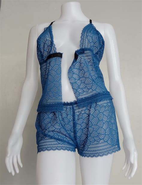 Sheer Aqua Lace Lingerie Babydoll Panties Set Sexy Intimate Sleepwear Etsy