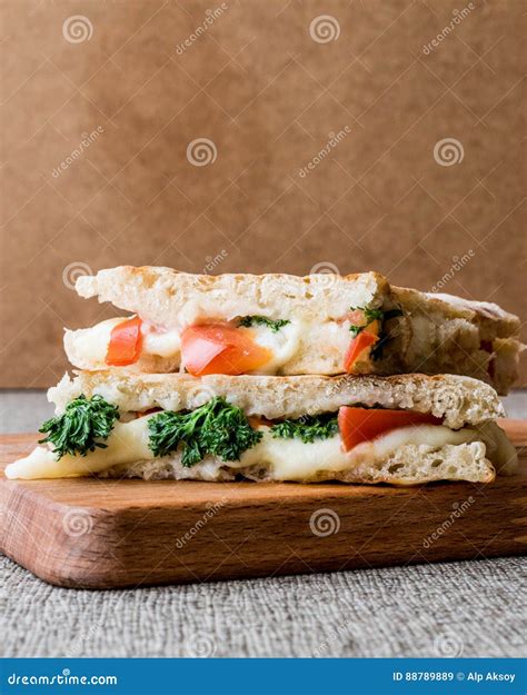 Turkish Bazlama Tost Toast Sandwich With Melted Cheese Tomatoes And