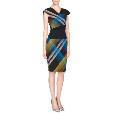 Roland Mouret Beadle Plaid Beaded Crepe Sheath Dress 2780 Liked On