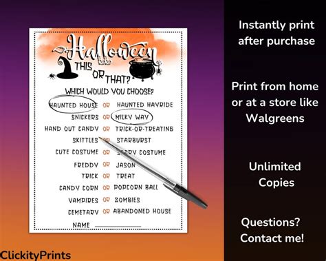 Halloween This or That Game-printable Halloween Game-halloween Party ...