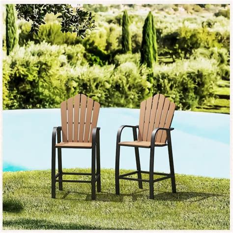 Lue Bona Brown Aluminum Frame Outdoor Bar Stools Bar Height Adirondack