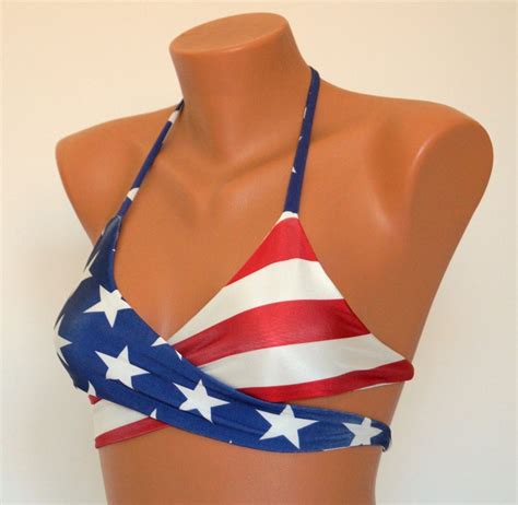 American Flag Bikini American Flag Wrap Around Halter Etsy