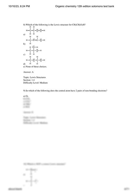 Solution Organic Chemistry Th Edition Solomons Test Bank Studypool