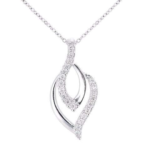 Sparkld 18ct White Gold 010ct Diamond Twist Pendant Necklace Sparkld