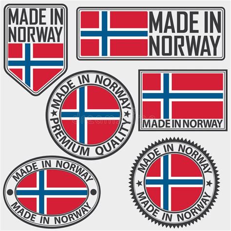 Made In Norway Label Set With Flag Made In Norway Vector Illus Stock