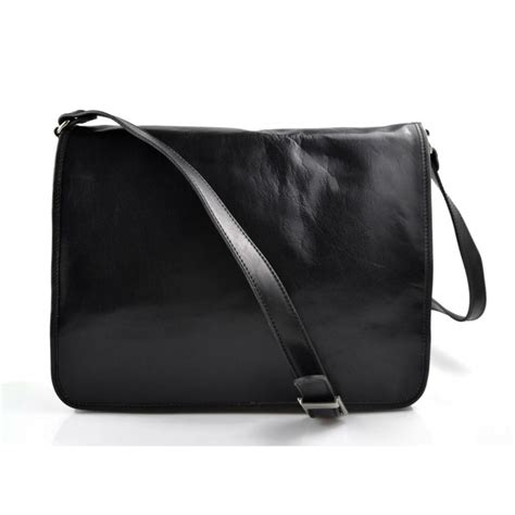 Leather messenger bag mens women leather bag black