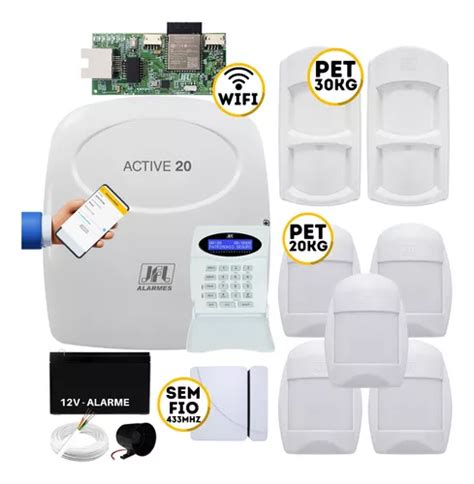 Kit Alarme Monitorado Active 20 Wifi App Jfl 8 Sensores