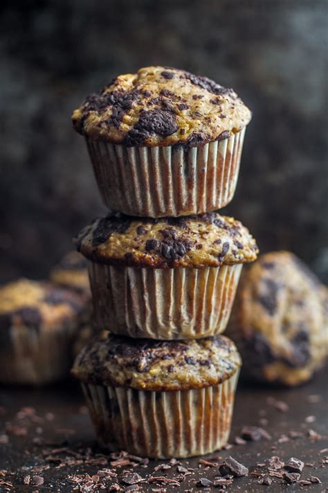 Dark Chocolate Blueberry Banana Oat Muffins Running With Spoons