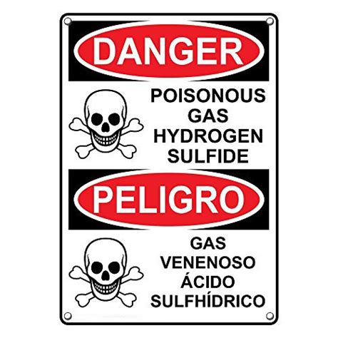 Weatherproof Plastic Vertical Osha Danger Poisonous Gas Hydrogen Sulfide With Symbol Sign With