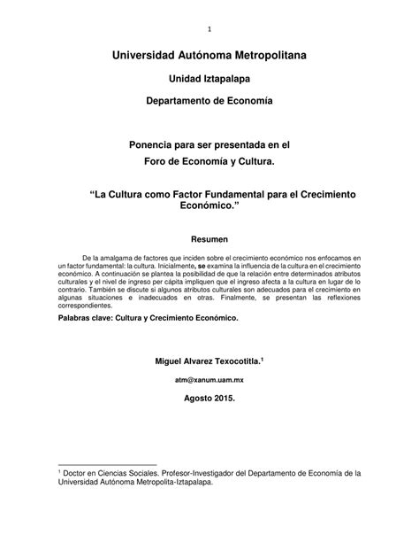 PDF La Cultura como Factor Fundamental para el Crecimiento Económico