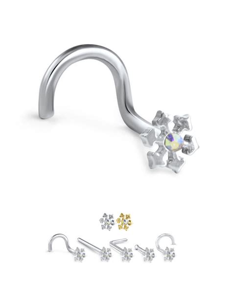 L Surgical Steel Aurora Cz Snowflake Nose Stud Choose Your Style G