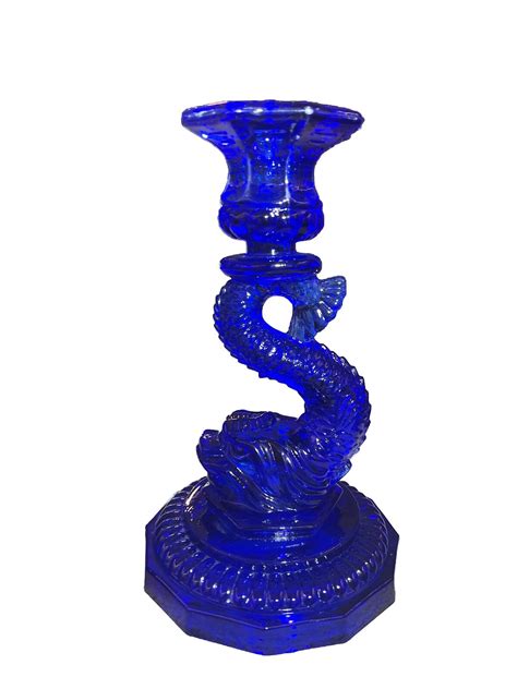 Vntg Portieux Vallerysthal Cobalt Blue Bearded Koi Candlestick