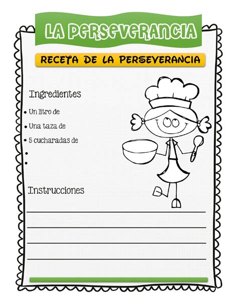 Receta De La Perseverancia Worksheet Proyecto De Vida Perseverancia