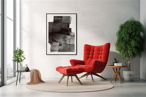 Premium AI Image A Red Chair Is In A Living Room With A Plant On The