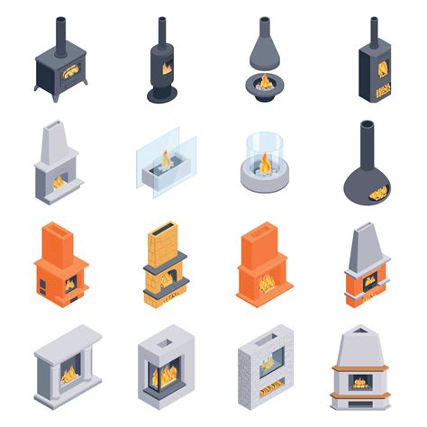 Isometric Fireplaces Icon Set Vector Art At Vecteezy