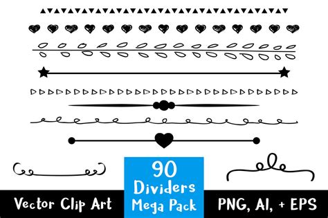 90 Dividers Mega Pack, Wedding Clipart, Line Divider Clipart, Doodle Clipart, Border Clipart By ...