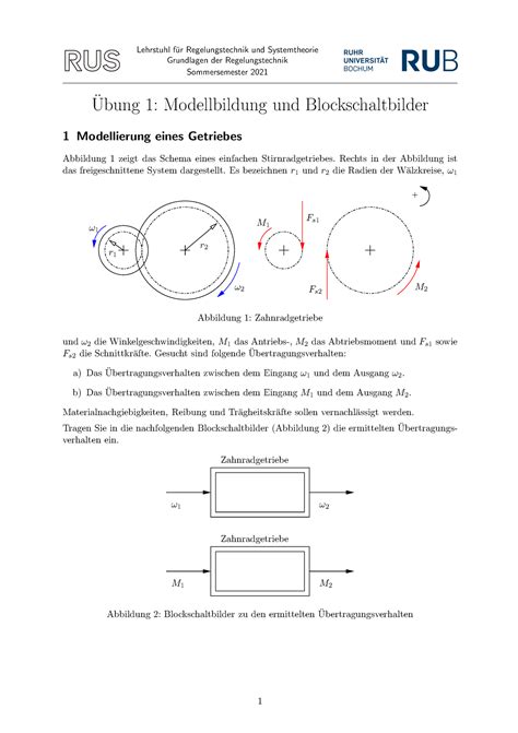 Uebung Modelle Blockschaltbilder Lehrstuhl F Ur Regelungstechnik
