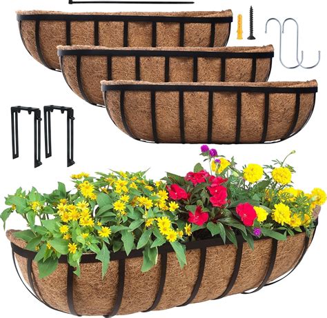 4 Pack 24 Window Box Deck Railing Planter With Coco Liners For Outdoor Patio Porch Fence