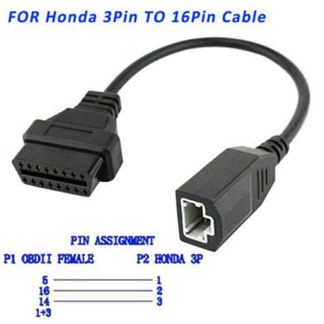 For Honda Diagnostic Connector 3 Pin Obd1 To 16pin Adapter Cable Wire Obd2 Obdii Ebay