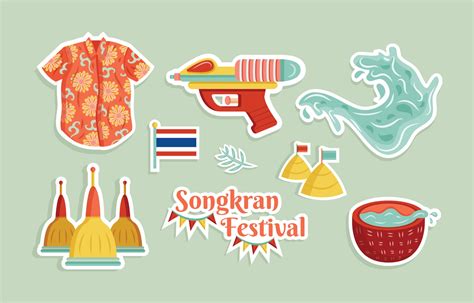 Conjunto De Adesivos Do Festival De Salpicos De Gua De Songkran Feliz