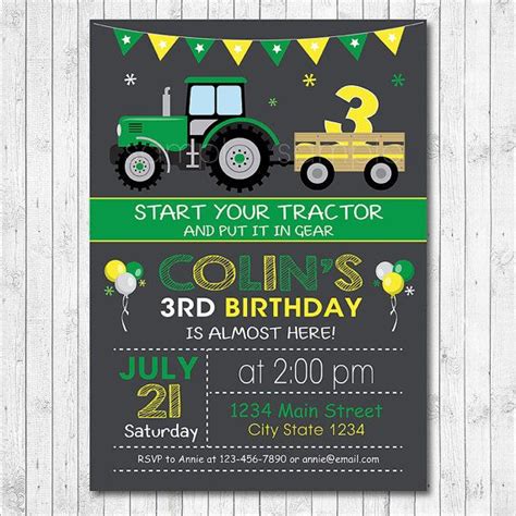 Tractor Birthday Invitation Tractor Party Digital Printable Etsy