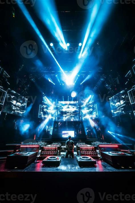 An Image Of A DJ Booth Surrounded By An Impressive Stage Setup