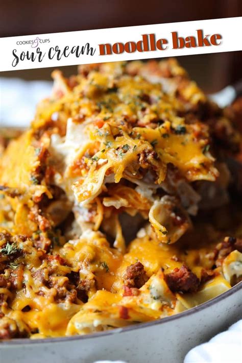 Cheesy Sour Cream Noodle Bake Cozy Easy Pasta Casserole With Beef